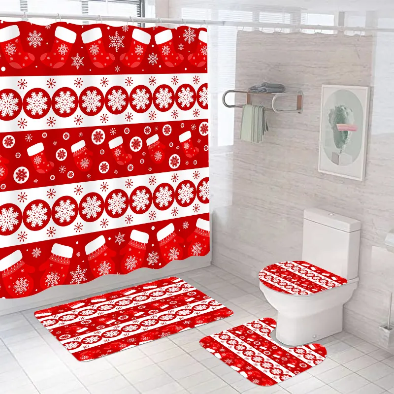 Christmas theme polyester custom printed shower curtains waterproof