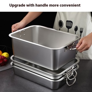 Plats de cuisson rectangulaires en acier inoxydable, grands, à fond <span class=keywords><strong>plat</strong></span>, boîtes de rangement alimentaire pour buffet - Product Image 3