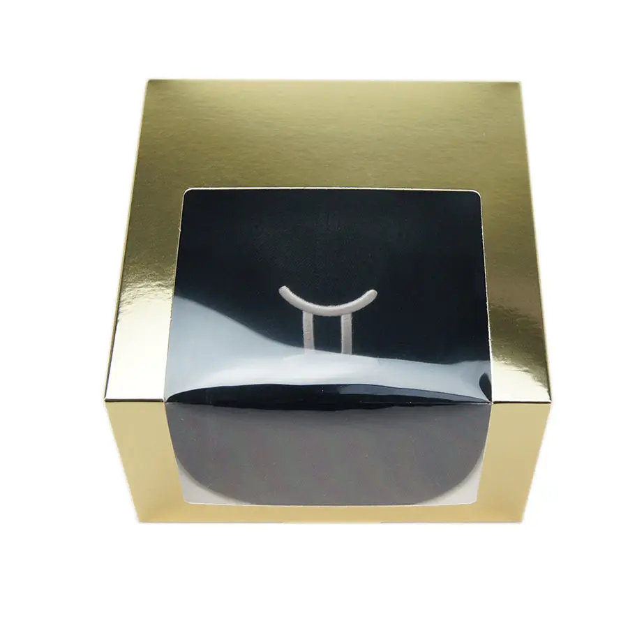 Fuente de fábrica-caja de embalaje de papel de Tarjeta Dorada, transparente, personalizada, para sombrero