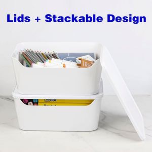 Organiseur de placard empilable, contenants de rangement en plastique avec couvercle, bacs organisateurs multi-usages pour armoire, tiroir, comptoir ou étagères - Product Image 4