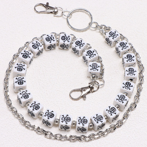 Hip Hop Punk Style Metal Waist Chain White <b>Skull</b> Beaded Double Layered Denim Accessory For Women Daily Wear - Product Image 4