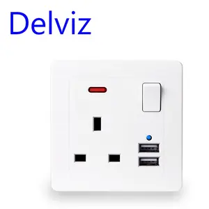 Delviz Switch controls British Power Outlet,AC 110~250V,2.1A Mobile phone charging port,13A UK standard Wall Embedded USB Socket