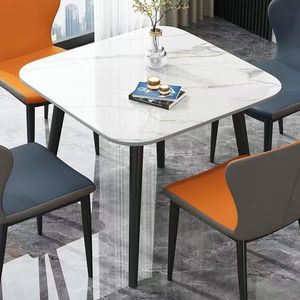 <span class=keywords><strong>Table</strong></span> à <span class=keywords><strong>manger</strong></span> carrée moderne pour 4 personnes avec plateau en marbre et chaises en tissu gris, pieds en métal <span class=keywords><strong>noir</strong></span> pour <span class=keywords><strong>salle</strong></span> à <span class=keywords><strong>manger</strong></span>, café - Product Image 3