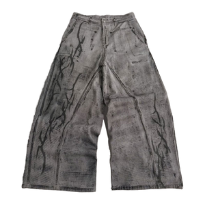 Pantalon en jean 100 % coton personnalisé, respirant, coupe droite ample, style streetwear, avec broderie et taille élastique – Vente en gros - Product Image 1
