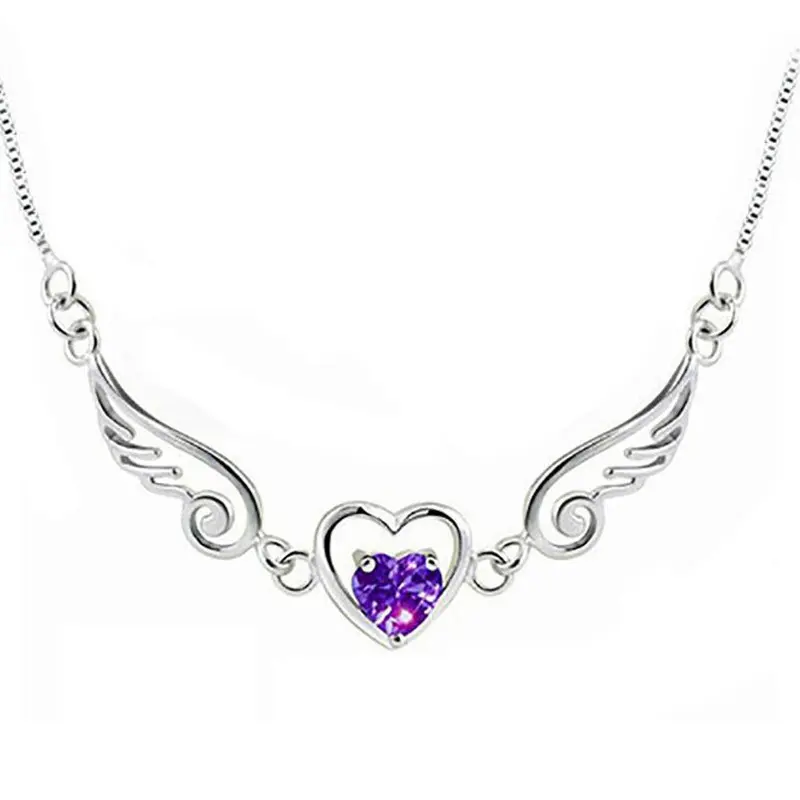 Collar con forma de corazón de alas de Plata de Ley 925 para mujer, joyería fina Popular, regalo de cumpleaños y fiesta de boda