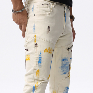 Pantalones Vaqueros Ajustados de Hombre Estilo Retro Americano con Graffiti de Motocicleta, Elásticos, con Parches, a la Moda, Juveniles, Hip Hop - Product Image 6
