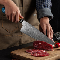 Ensemble de couteaux professionnels Damascuse, ensemble de couteaux de cuisine forgés à la main, lames en acier Damascuse à 67 couches découpées au laser, manche hybride en résine bleue et bois