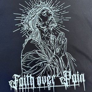 T-shirt a maniche corte con stampa religiosa gotica scura, oversize, stampa fronte-retro, in cotone, unisex, streetwear - Product Image 4