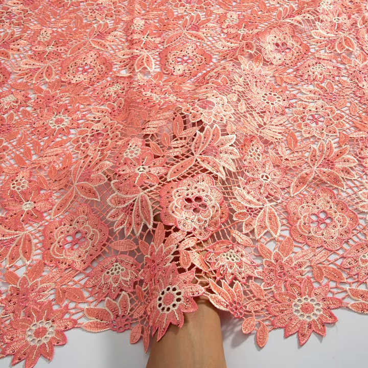 3727 High Quality Guipure Cord Lace Fabric With Stones High Quality Nigerian Soluble Lace Fabric African Lace Material