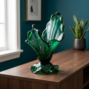Jarrón de Piso de Vidrio Transparente Verde, Estilo Art Deco Contemporáneo, Recipiente Decorativo para Flores, para Sala de Estar - Product Image 2