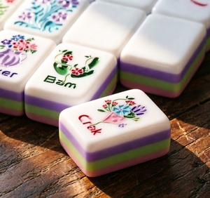 <span class=keywords><strong>Mahjong</strong></span> américain en acrylique Omm, 4 couches, 160 tuiles, motif floral, éco-responsable, best-seller, pour le divertissement à domicile, cadeau - Product Image 3