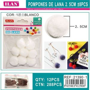Pompon in lana ILAN 2,5 cm bianchi 8 pezzi Decorazioni per artigianato - Product Image 1