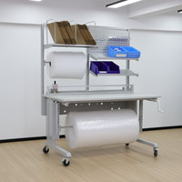 Mesa de Embalaje ESD Ajustable con Manivela Manual DETALL para Producción en Cuartos Limpios con Estantes Modulares, Cajones y Opciones de Accesorios