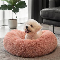 Vente en gros de lits ronds moelleux en forme de beignet pour chat lit doux et long en peluche pour chien de compagnie produits pour animaux de compagnie coussin tapis pour chat canapé de couchage profond