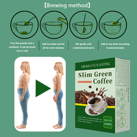 Boîte et sachet de café vert minceur instantané au goût neutre et fruité, emballé