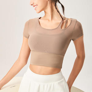 RUIQUWIN <b>Women's</b> Lightweight Sexy Cutout Fitness T-<b>Shirts</b> Breathable Mesh Yoga Tops with Short Sleeves Wholesale Seamless Design - Product Image 3