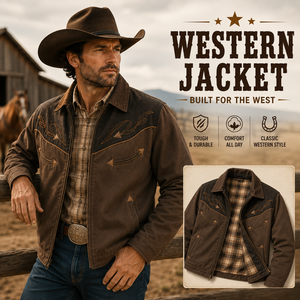 Men's Western Jacket Vintage Cowboy Embroidered Coat <b>Brown</b> Ranch Riding Coat Country Wear Outdoor Workwear - Product Image 1