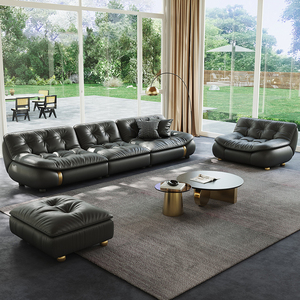 Divano a fila verticale in pelle di mucca di lusso moderno primo strato per soggiorno nero Design di fascia alta per Villa in barca a vela - Product Image 2