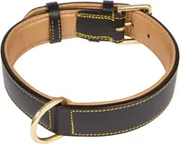 Collier pour chien en cuir véritable vintage cousu main, rembourrage en cuir rose doux, boucle en laiton, anneau en D, large et confortable, vente en gros