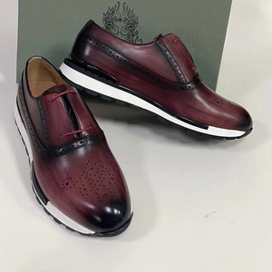 Chaussures décontractées respirantes à lacets pour hommes, style marche, semelle en caoutchouc, légères, en cuir véritable, baskets pour hommes - Product Image 4