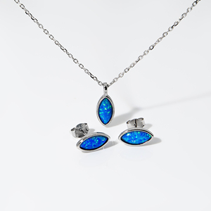 Parure de bijoux fantaisie en argent S925 avec opale bleue, ensemble 2 pièces assorti, accessoire cadeau tendance pour <span class=keywords><strong>femme</strong></span> - Product Image 1