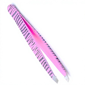 Pinzas para Cejas Modernas y Ligeras ASAP con Punta Inclinada, Recubrimiento de Color Zebra, Marca Privada, Acero Inoxidable, Puntas Puntiagudas, Color Rosa y Negro - Product Image 1