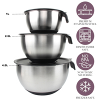 Accessoires de cuisine de style européen Bol à mélanger en argent avec poignée Couvercle noir Bols à mélanger pour salade de polissage miroir pour les fêtes