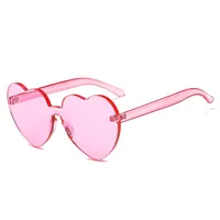 Qmoon Wholesale Love Heart Sunglasses Custom Rimless Colorful Tinted Lens Heat Wave Shaped Heart Designer Sunglasses For Women