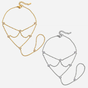 Elegante Brazalete de Zirconia Estilo Europeo Americano, Joyería de Acero Inoxidable con Diseño de Borla, Regalo de Moda, Pulseras de Cadena - Product Image 1