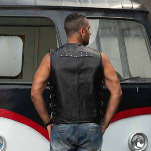 Gilet da motociclista personalizzato di alta qualità giacche in vera pelle da <span class=keywords><strong>uomo</strong></span> rimovibili assemblate senza maniche giubbotti in vacchetta nera - Product Image 5