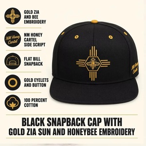 Nuovo Cappellino Snapback da Uomo a 5 Pannelli con Taglio Laser, Logo 3D Oro Honey Cartel, Visiera Piatta, Fabbrica BSCI, MOQ Basso, Spedizione DDP - Product Image 3