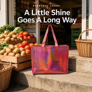 Custom Holographic Nonwoven Tote <b>Bag</b> Laser Laminated Reusable Shopping Gift Carry <b>Bag</b> Pink Handles - Product Image 2