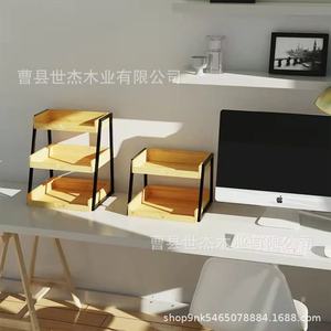 Étagère de présentation en bois et fer à 2 niveaux, détachable, pour rangement de bureau et organisation alimentaire - Product Image 4