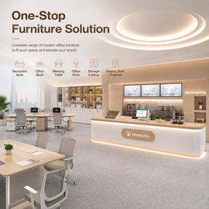 Comptoir de réception incurvé moderne avec éclairage LED, comptoir en bois grainé, logo personnalisé, comptoir de <span class=keywords><strong>caisse</strong></span> pour boutique, salon de beauté - Product Image 4