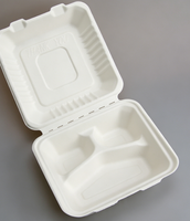 Boîte à lunch en bagasse de 8,7 pouces à 3 compartiments avec couvercle, biodégradable, micro-ondable, pour plats à emporter