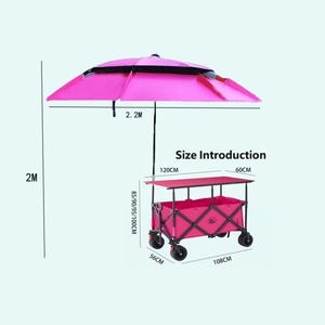 Carrito Plegable Reforzado de Alta Calidad de 420L con 4 Posiciones de Altura Ajustable, Toldo y Ruedas Anchas Rosas para Camping y Venta Ambulante - Product Image 2