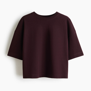 T-shirt court décontracté et ludique pour femme, tricoté 100 % coton, respirant, coupe ample, écologique, anti-boulochage, confortable - Product Image 1
