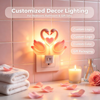 Veilleuse LED Cœur de Cygne Rose Romantique, Lampe Décorative Fantaisie en Silicone à Brancher, Cadeau de Saint-Valentin, Éclairage Doux et Chaleureux pour Chambre à Coucher