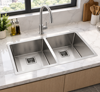 Évier de cuisine double en acier inoxydable fait main 304 SS, grand évier profond, OEM ODM personnalisé