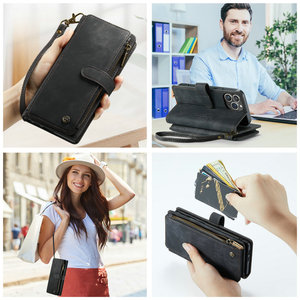 Étui de téléphone CaseMe en cuir PU rétro pour iPhone 14 Pro Max avec support et <span class=keywords><strong>pochette</strong></span> portefeuille à fermeture éclair durable - Product Image 2