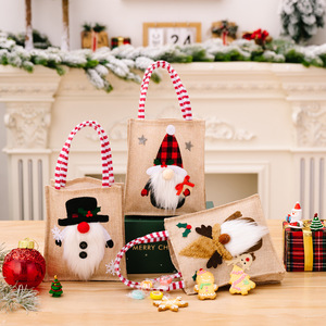 Christmas Bags Cartoon 3D Printed Linen Fabric <b>Handbag</b> Christmas Gift Bag Christmas Candy Bag for <b>Kids</b> - Product Image 4