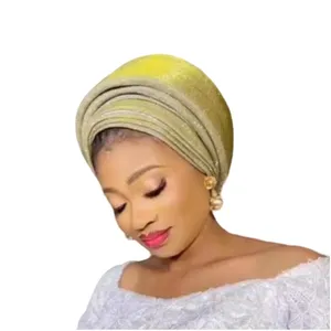 Nouveau design Paillettes Aso Oke Designs pour les femmes nigérianes Party Wear Musulman Africain Sego Headtie Pour les femmes