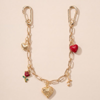 Bijoux fantaisie, chaîne en or, breloques interchangeables, pendentif en forme de cœur rouge, coquille de rose, porte-clés, breloque pour sac pour femmes