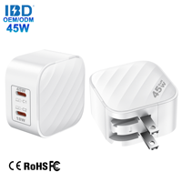 IBD Gan PD 45W Cargador rápido 2 tipo C en 1 20V Carga rápida Teléfono celular Laptop PD3.0 PPS QC4 QC3.0 SCP FCP Adaptadores de cargador de pared