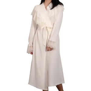 GUIXIU 100% abito di <span class=keywords><strong>cotone</strong></span> per le signore lunghe <span class=keywords><strong>vestaglia</strong></span> un abito lungo decorato con pizzo unico - Product Image 1