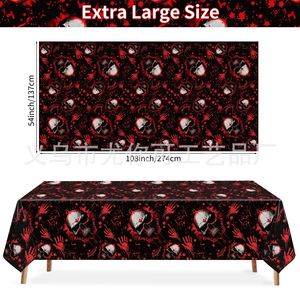 Yunik Halloween Skull <b>Tablecloth</b> 137x274cm Bloody Handprint Party Decoration Disposable Table Cover - Product Image 4