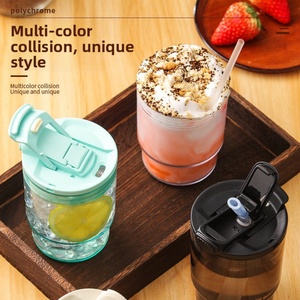 New Plastic <b>Coffee</b> Cup Large Capacity Stylish Solid Color Modern Minimalist Dual-use Portable Water <b>Bottle</b> Lanyard Transparent - Product Image 1