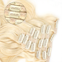 Extensions de cheveux blondes à clipser, 100% naturelles, double épaisseur, vierges russes Remy, cuticules alignées, sans couture, ombrées, 7 pièces, 24 pouces