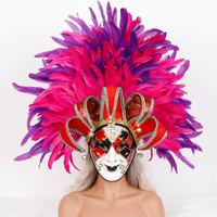 Masque en plumes de style bouffon multicolore, masque vénitien pour cosplay, masque intégral pour soirée, bal, carnaval, festival, décoration de fête