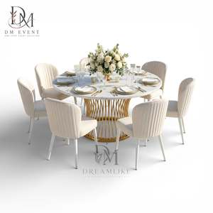 Mesa de Banquete Redonda con Base Elíptica de Acero Inoxidable Dorado Personalizada y Cubierta de Vidrio Templado Espejado - Product Image 2